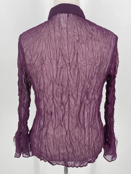 Vintage Dress-U Plum Purple Crinkle Blouse Bell Sleeve Whimsigoth Large - Picture 3 of 8